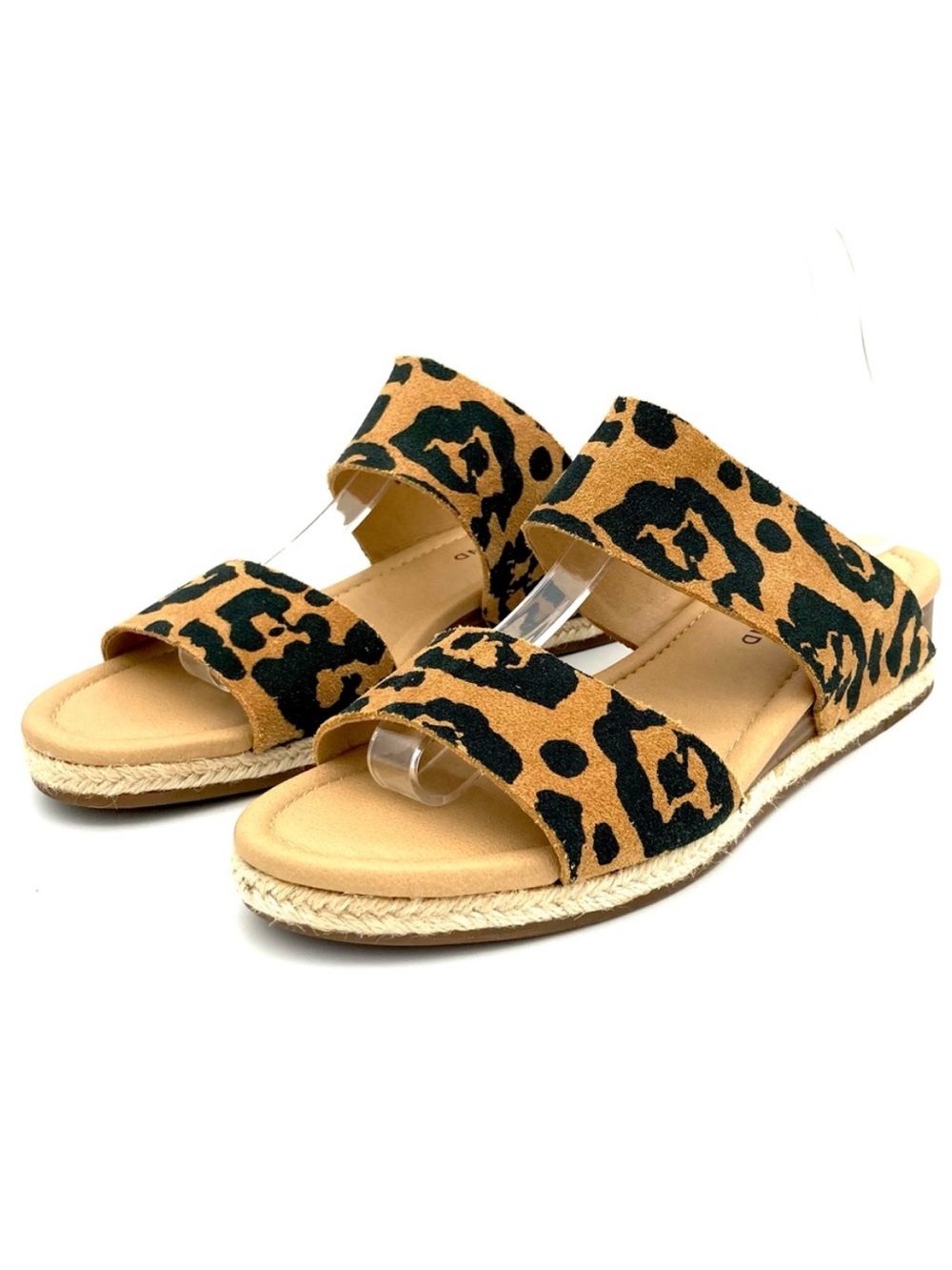 Lucky Brand Wyntor Wedge Sandals Women’s Size 7.5 Espadrille Leopard Leather Tan